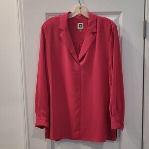 BEAUTIFUL TUNIC BLOUSE BY ANNE KLEIN IN FUSHIA LONG SLEEVE NWOT LARGE
